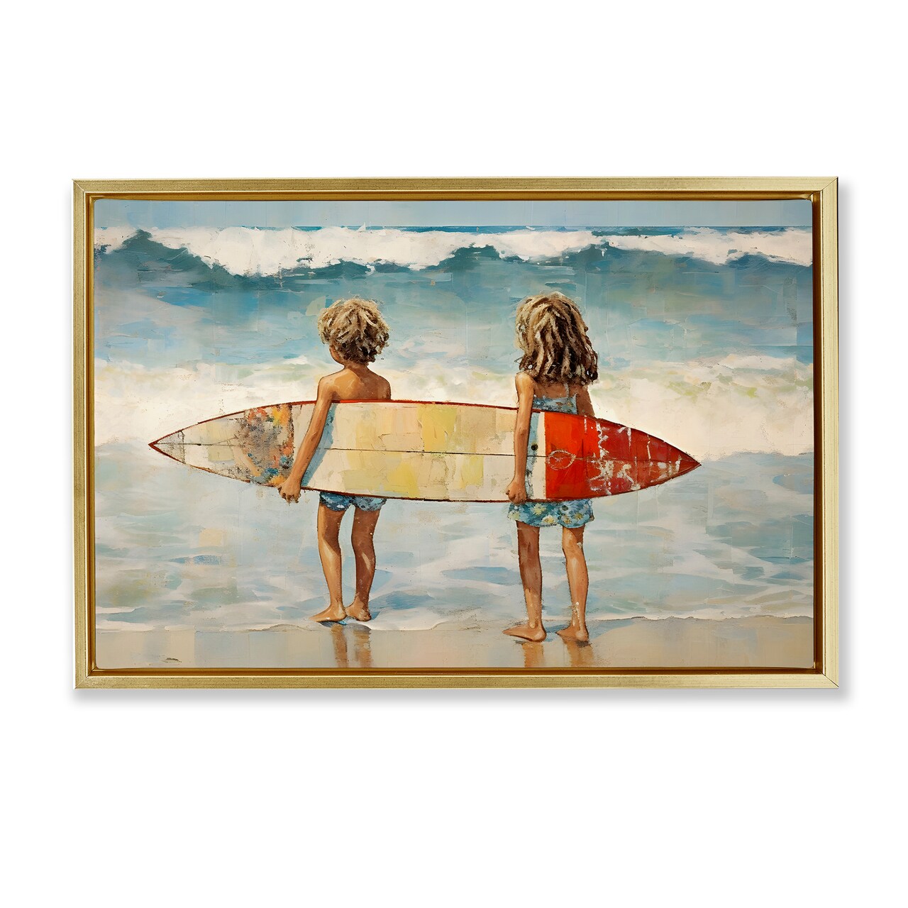 Stupell Industries Kids with Surf Waves Framed Floater Canvas Wall Art Design by Petal Prints Design